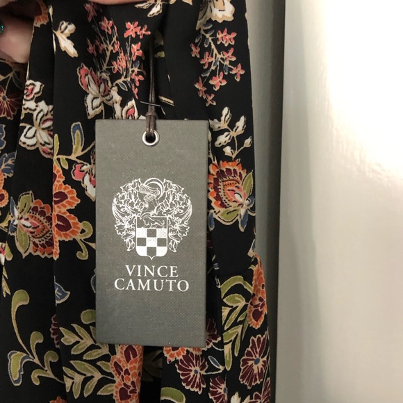 Vince Camuto Women's Floral Rich Black Off The Grid Peasant Mini Dress Size L - Picture 10 of 12